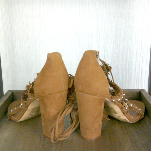 Faux Suede Fringed Chunky Heels - Picture 5 of 7